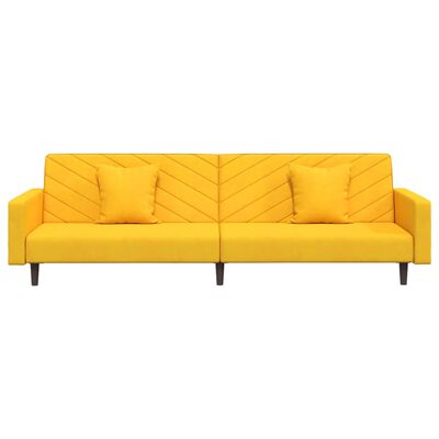 vidaXL Sofá cama de 2 plazas con dos almohadas terciopelo amarillo
