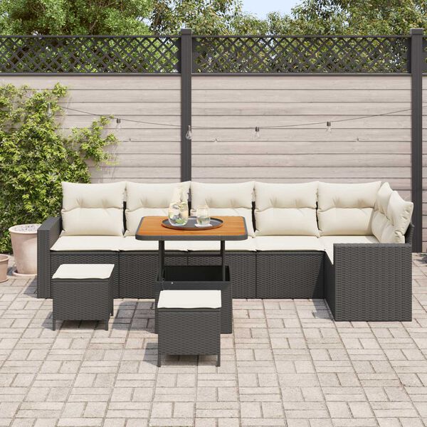 vidaXL Conjunto de sofá de jardín 9 pcs Negro ratán sintético