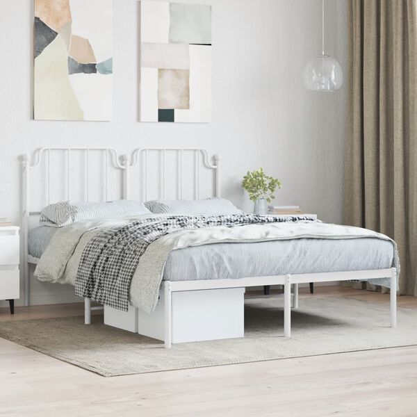 vidaXL Estructura cama sin colch&oacute;n con cabecero metal blanco 140x200cm