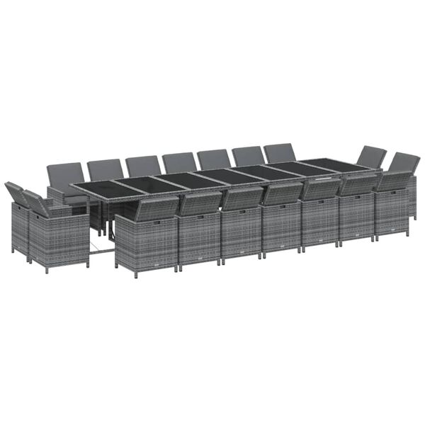 vidaXL Set comedor jard&iacute;n 15 pzas y cojines rat&aacute;n sint&eacute;tico gris