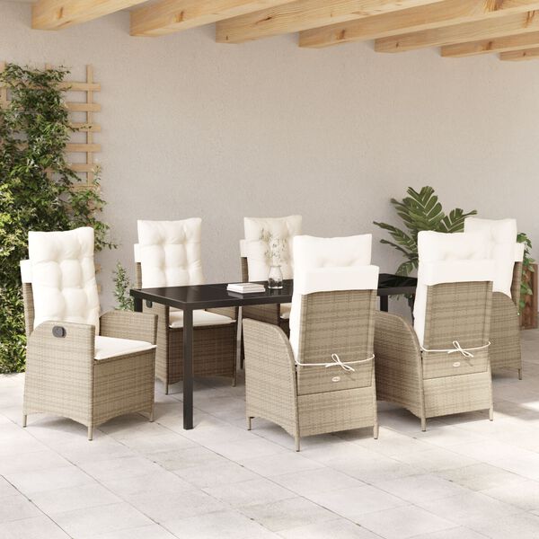 vidaXL Conjunto de Comedor de Jard&iacute;n 7 pcs Beige rat&aacute;n sint&eacute;tico