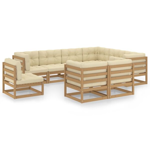 vidaXL Set de muebles de jard&iacute;n 9 pzs cojines madera pino marr&oacute;n miel