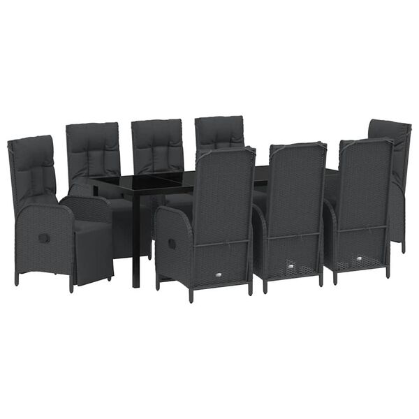vidaXL Conjunto de Comedor de Jard&iacute;n 9 pcs Negro rat&aacute;n sint&eacute;tico