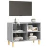 vidaXL Mueble de TV patas de madera maciza gris hormig&oacute;n 69,5x30x50 cm