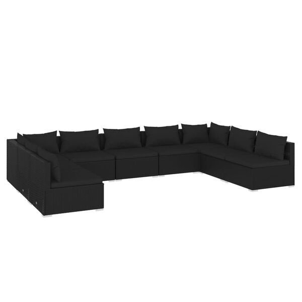 vidaXL Set de muebles de jardín 9 pzas y cojines ratán sintético negro