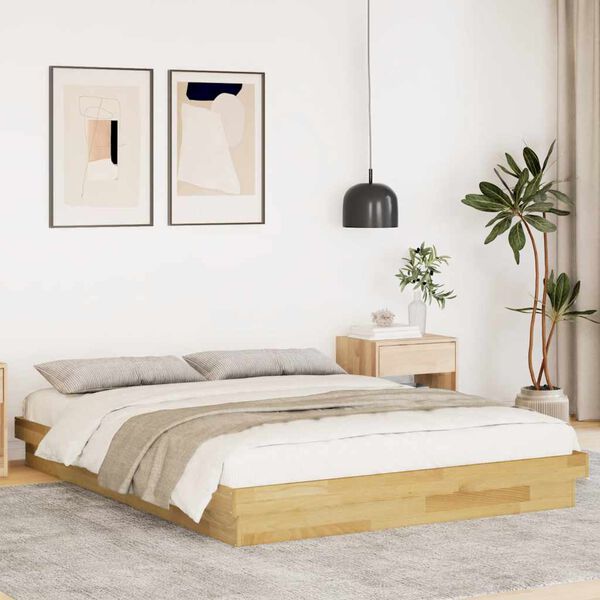 vidaXL Estructura de cama sin colch&oacute;n 135x190 cm madera maciza roble