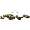 vidaXL Set muebles de jard&iacute;n 9 piezas y cojines rat&aacute;n sint&eacute;tico marr&oacute;n