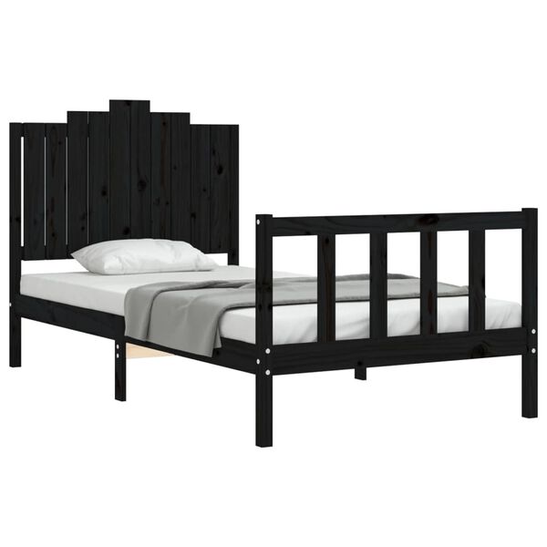 vidaXL Estructura de cama con cabecero madera maciza negro 100x200 cm