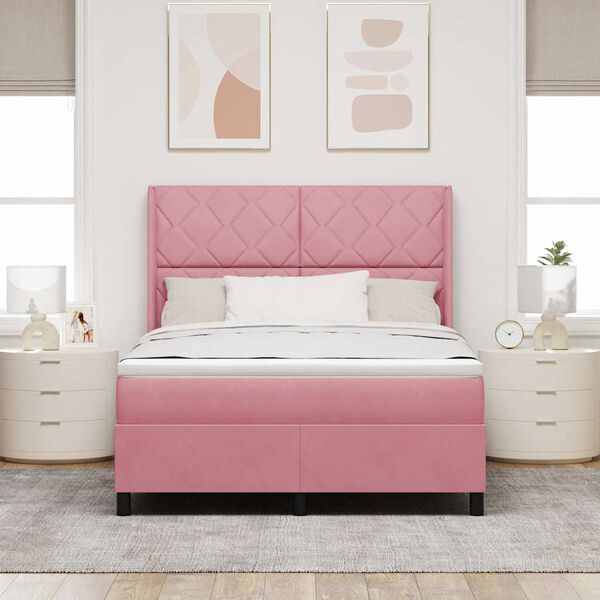 vidaXL Cama tipo Box Spring con cabecera Rosa 140 x 190 cm Terciopelo