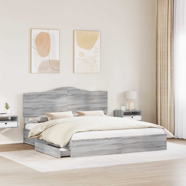 vidaXL Cama con almacenamiento con cabecera Gris Sonoma 200 x 200 cm