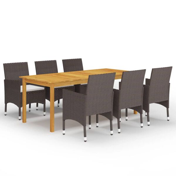 vidaXL Juego de comedor para jardín 7 piezas con cojines marrón
