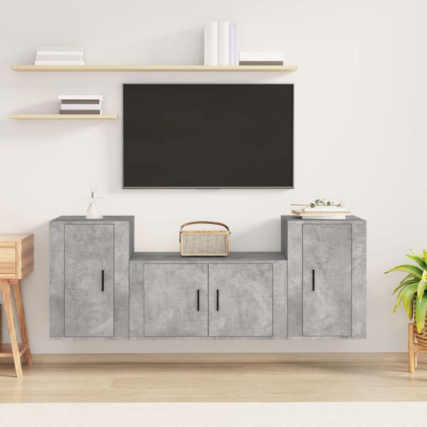 vidaXL Set de muebles de TV 3 pzas madera contrachapada gris hormig&oacute;n