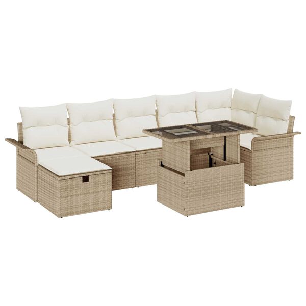 vidaXL Conjunto de sof&aacute; de jard&iacute;n con coj&iacute;n 8 pcs Beige Polirat&aacute;n