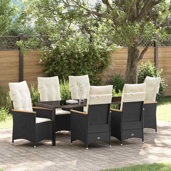 vidaXL Conjunto de Comedor de Jard&iacute;n 7 pcs Negro rat&aacute;n sint&eacute;tico