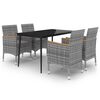 vidaXL Set comedor de jard&iacute;n 5 pzas y cojines rat&aacute;n sint&eacute;tico y vidrio
