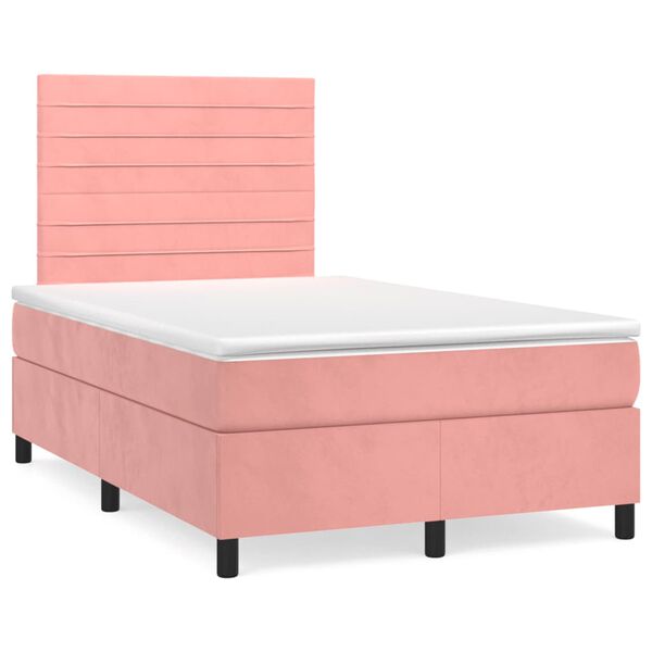 vidaXL Cama box spring con colch&oacute;n y LED terciopelo rosa 120x190 cm