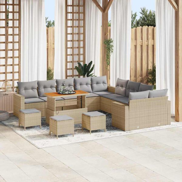 vidaXL Conjunto de sof&aacute;s de jard&iacute;n 14 pcs Beige rat&aacute;n sint&eacute;tico