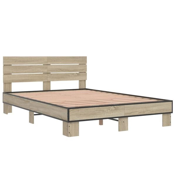 vidaXL Estructura cama madera ingeniería metal roble Sonoma 135x190 cm