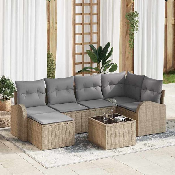 vidaXL Conjunto de sofás de jardín 7 pcs Beige ratán sintético