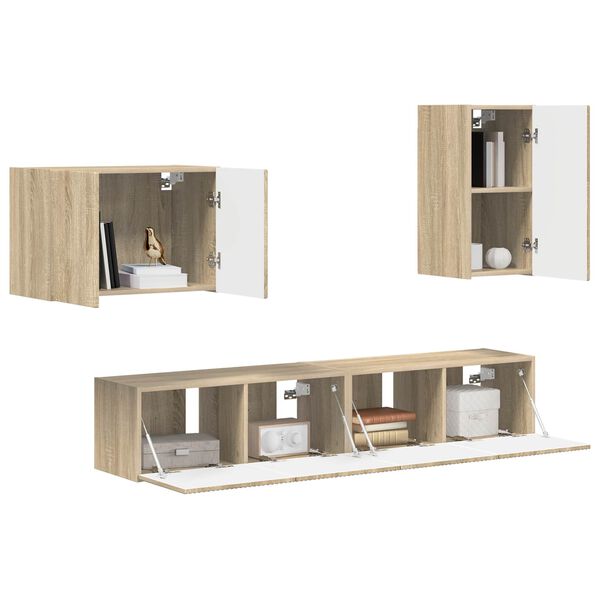 vidaXL Conjunto de mueble para TV de pared 4 pcs Roble Sonoma