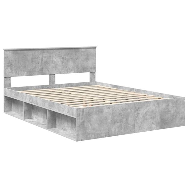 vidaXL Estructura de cama con cabecera Gris concreto 150 x 200 cm