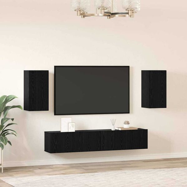 vidaXL Conjunto de mueble de TV 4 pcs Roble Negro Madera de ingeniería
