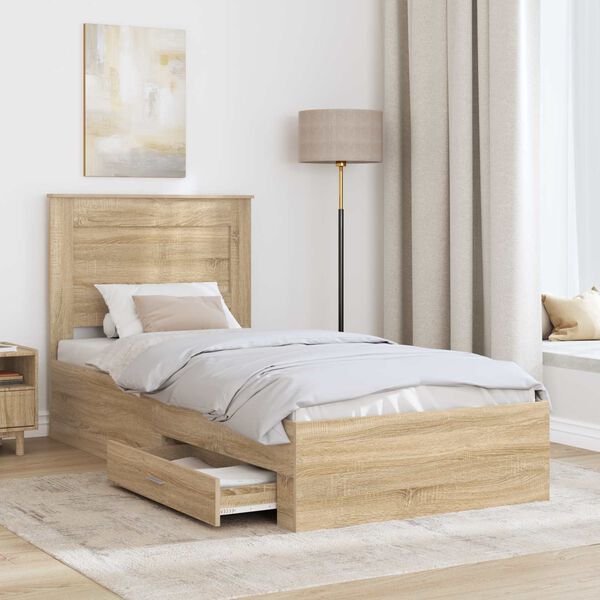 vidaXL Estructura de cama con caj&oacute;n con cabecera Madera contrachapada