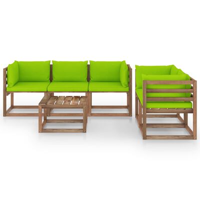vidaXL Juego de muebles de jardín 6 piezas con cojines verde brillante