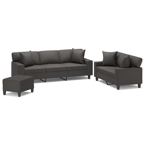 vidaXL Juego de sof&aacute;s con cojines 3 piezas cuero sint&eacute;tico gris