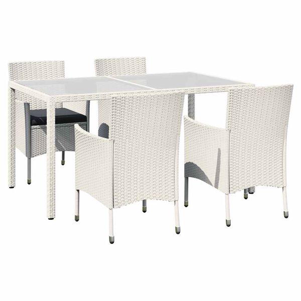vidaXL Juego comedor de jard&iacute;n 5 pzas y cojines rat&aacute;n sint&eacute;tico blanco
