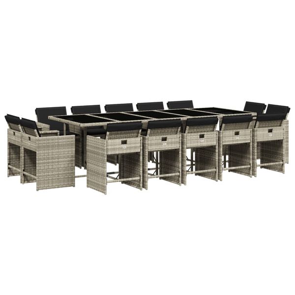 vidaXL Set comedor jard&iacute;n y cojines 15 pzas rat&aacute;n sint&eacute;tico gris claro