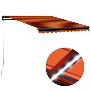 vidaXL Toldo retr&aacute;ctil manual con LED naranja y marr&oacute;n 300x250 cm