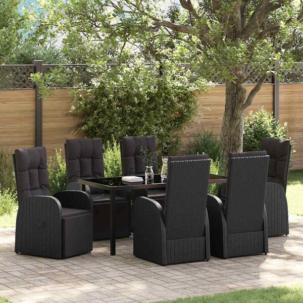 vidaXL Conjunto de Comedor de Jard&iacute;n 7 pcs Negro rat&aacute;n sint&eacute;tico