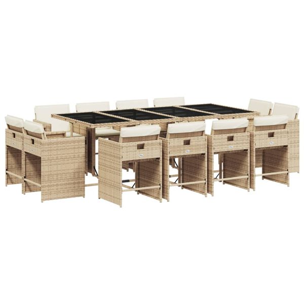 vidaXL Set comedor de jard&iacute;n con cojines 13 pzas rat&aacute;n sint&eacute;tico beige