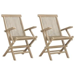 vidaXL Sillas plegables, 2 unidades, color gris, 56x61x89 cm, madera maciza de teca.