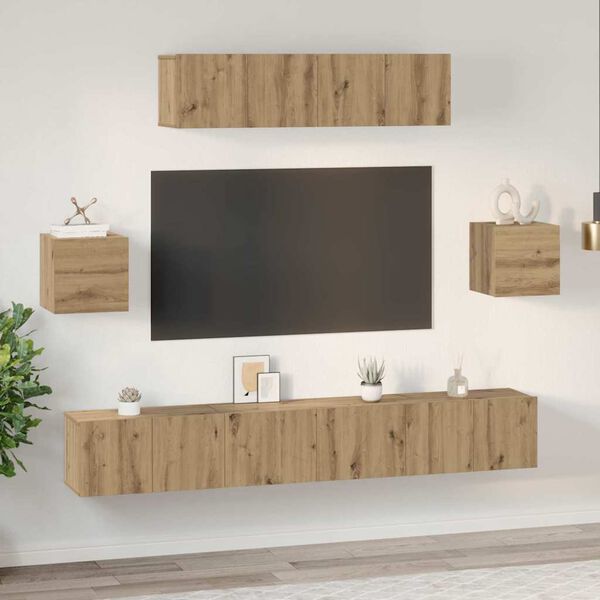 vidaXL Conjunto de mueble de TV 7 pcs Roble artesanal