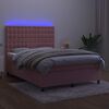 vidaXL Cama box spring colch&oacute;n y LED terciopelo rosa 140x200 cm