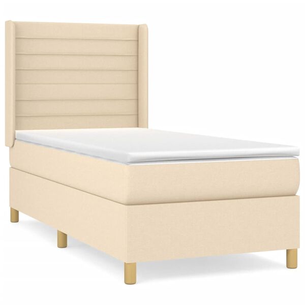 vidaXL Cama box spring con colch&oacute;n tela color crema 90x190 cm