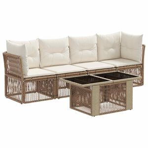 vidaXL Conjunto de sof&aacute;s de jard&iacute;n 5 uds. Beige rat&aacute;n sint&eacute;tico