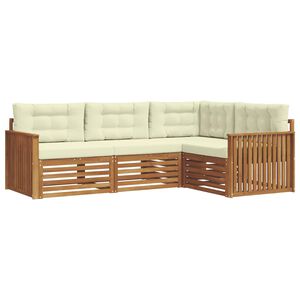 vidaXL Conjunto de sof&aacute;s de exterior con coj&iacute;n 4 pcs Natural y Crema