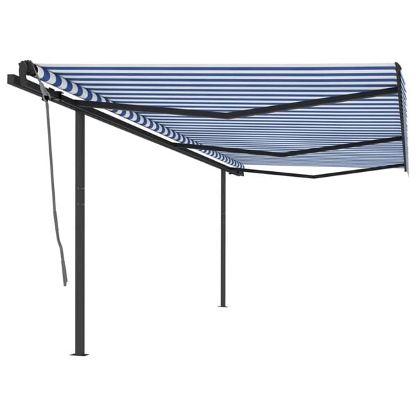 vidaXL Toldo retr&aacute;ctil autom&aacute;tico con postes azul y blanco 6x3 m