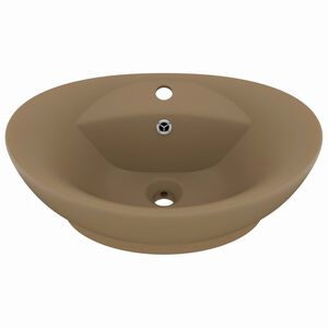 vidaXL Lavabo lujoso con rebosadero cerámica crema mate 58,5x39 cm