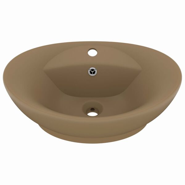 vidaXL Lavabo lujoso con rebosadero cerámica crema mate 58,5x39 cm