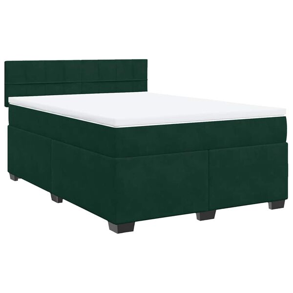vidaXL Cama box spring con colch&oacute;n terciopelo verde oscuro 140x200 cm