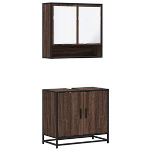 vidaXL Set de muebles ba&ntilde;o 2 pzas madera contrachapada marr&oacute;n roble