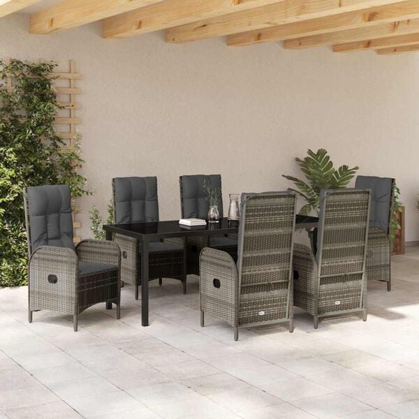vidaXL Conjunto de Comedor de Jard&iacute;n 7 pcs Gris rat&aacute;n sint&eacute;tico
