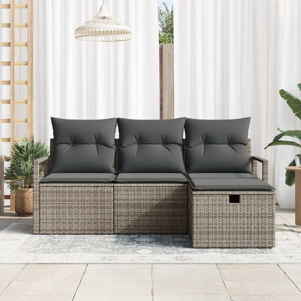 vidaXL Conjunto de sofá de jardín con cojín 4 pcs Gris Poliratán