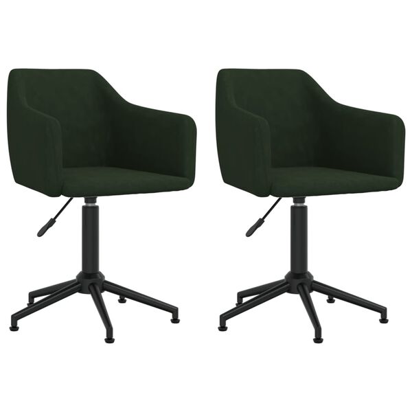 vidaXL Sillas de comedor giratorias 2 unidades terciopelo verde oscuro