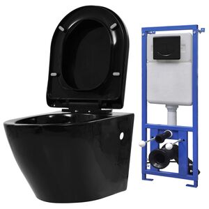 vidaXL Inodoro de pared con cisterna oculta cer&aacute;mica negro