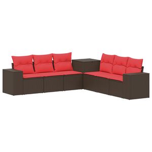 vidaXL Juego de Sof&aacute; 7 uds. Marr&oacute;n y Rojo Rat&aacute;n sint&eacute;tico y acero